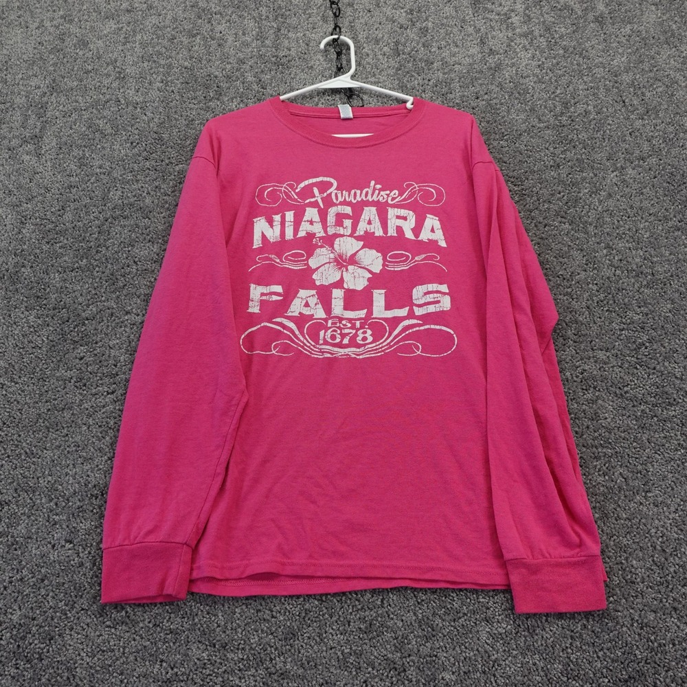 Jerzees Niagara Falls Long Sleeve T Shirt Womens Large Pink Graphic Paradise Tee